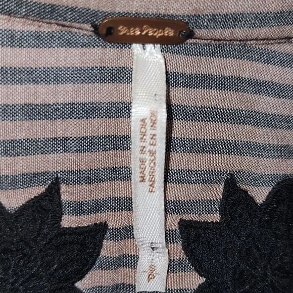 FREE PEOPLE EMBROIDERED FLORAL STRIPED BOHO PEASANT CROPPED BLOUSE TOP S SMALL - Picture 2 of 5
